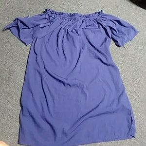 Blue shoulder dress.